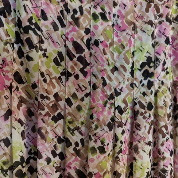 Liz Claiborne Petite Green, Pink & Brown Watercolor Pleated A-Line Skirt sz 8P - Picture 2 of 6